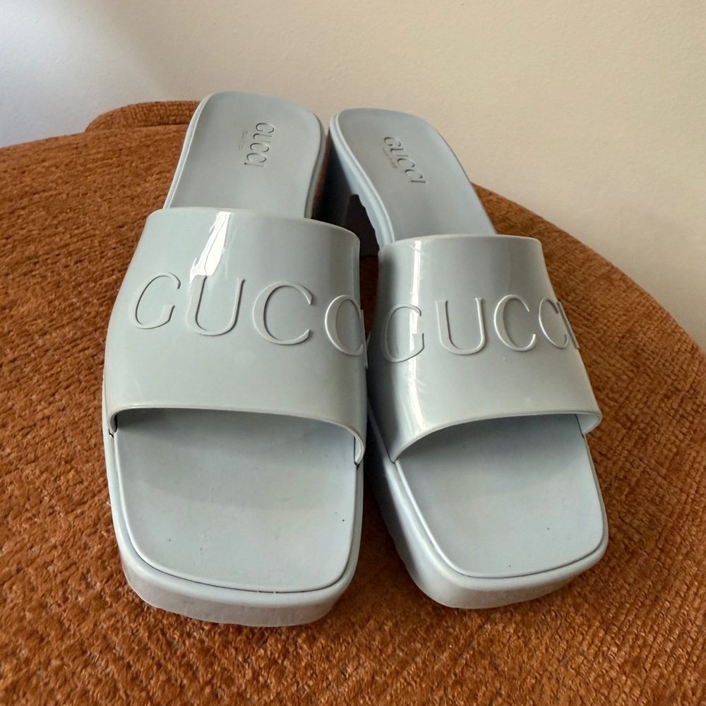 Gucci Sky Blue Slide Sandals platform